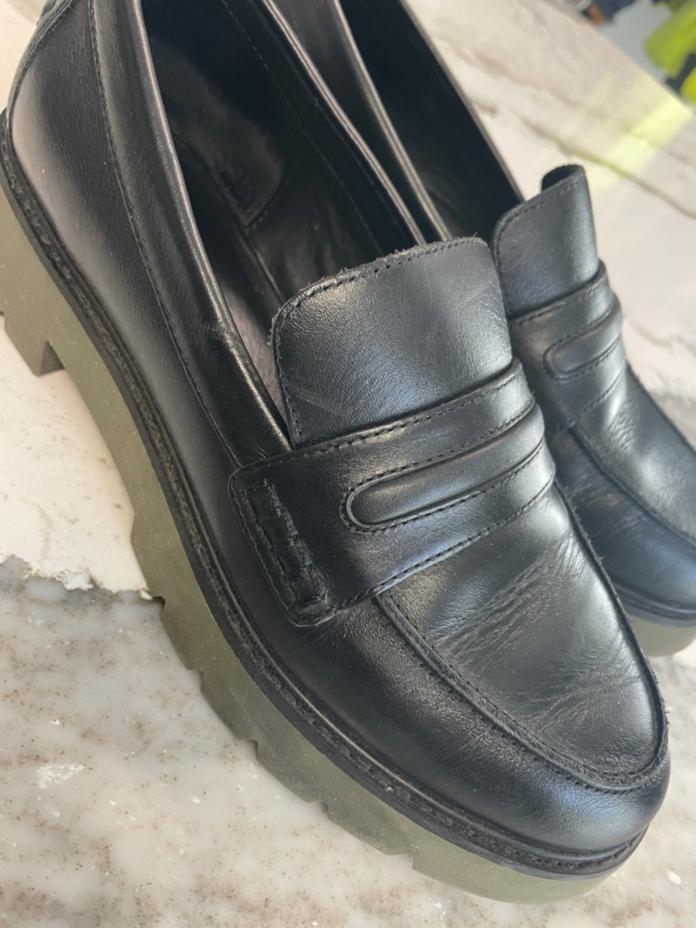 Sanctuary Black Leather Lug Sole Penny Loafers